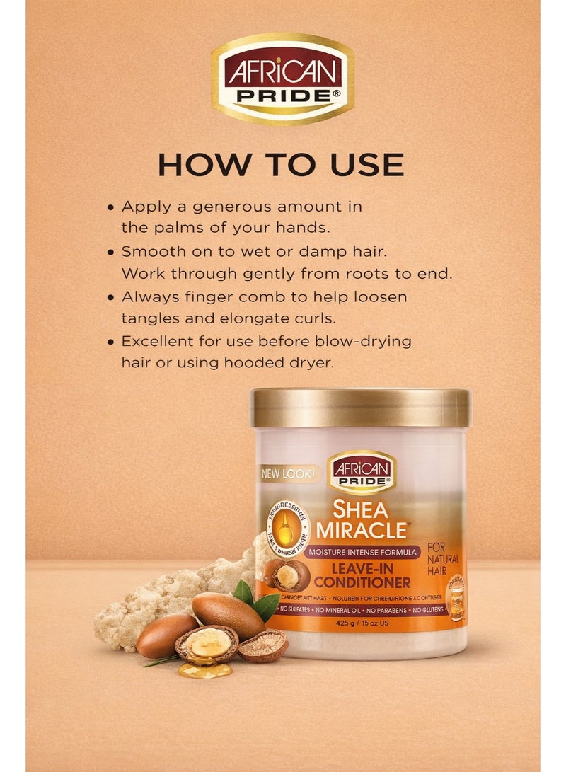 African Pride Shea Miracle Leave-In Conditioner 15 Oz (425g) – Moisture Intense Formula | Shea & Mango Butter | Deep Nourishing Hair Treatmenthea Butter Miracle Leave-In Conditioner 425g – Deep Moisture, Softness & Hair Strengthening Care - Image 3